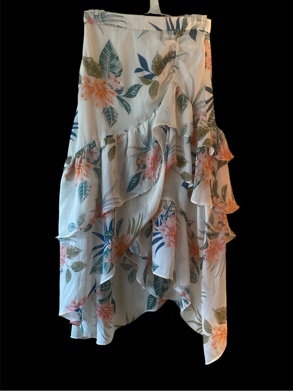 Guess Maritza Floral Tropical Print Asymmetrical Hem Ruffle